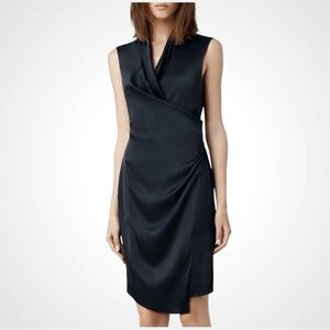 ALLSAINTS ARINA BLACK SATIN WRAP DRESS SIZE 4